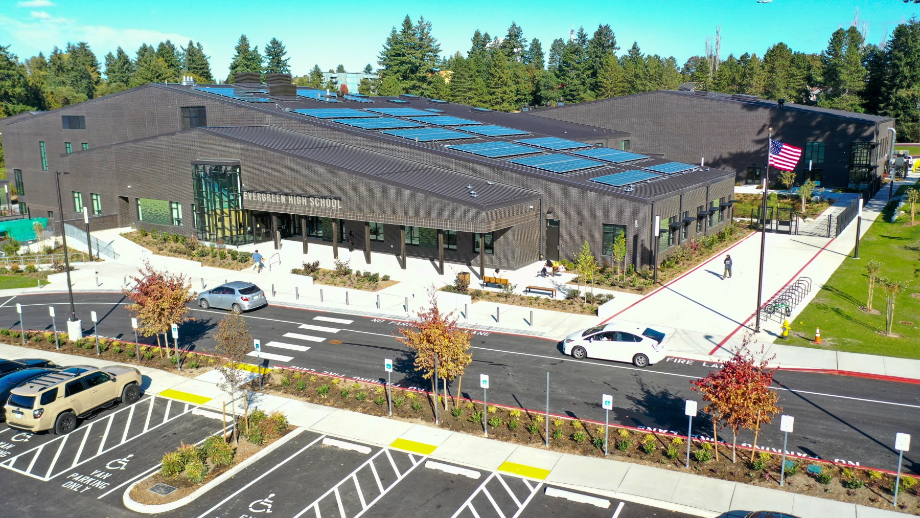 Evergreen HS drone - front door